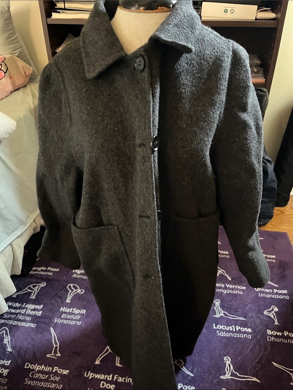 Women’s Dark Gray Wool Pea Coat with Button Front